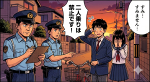 高校生カップルが警察に青切符を切られている