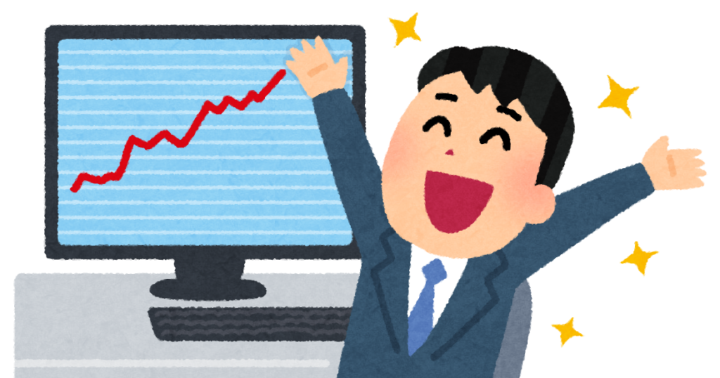 株価に喜ぶ男性