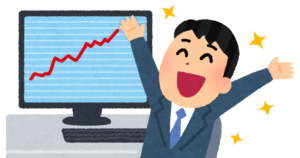 株価に喜ぶ男性